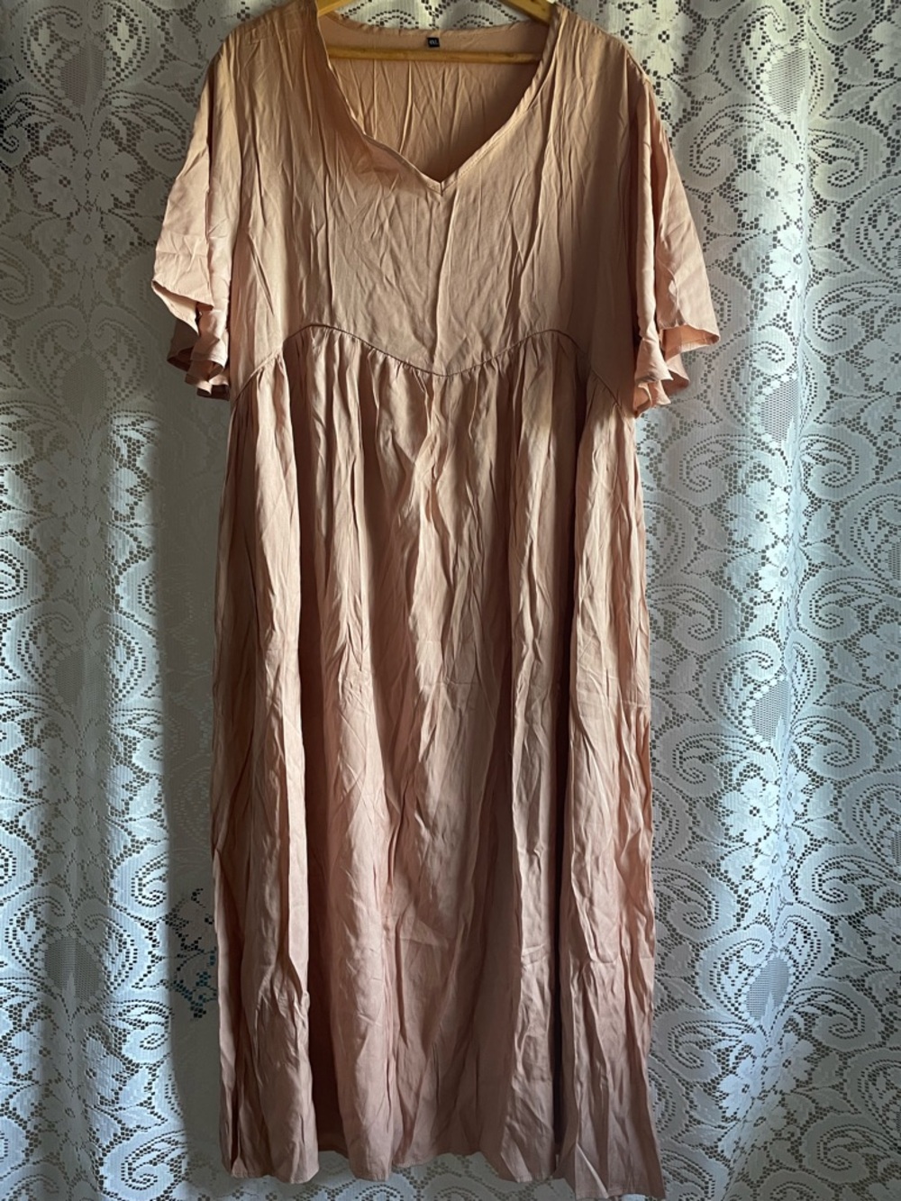 Plus Size Peach Silky Midi Maxi Dress V-Neck Empire Waist Women’s 4X